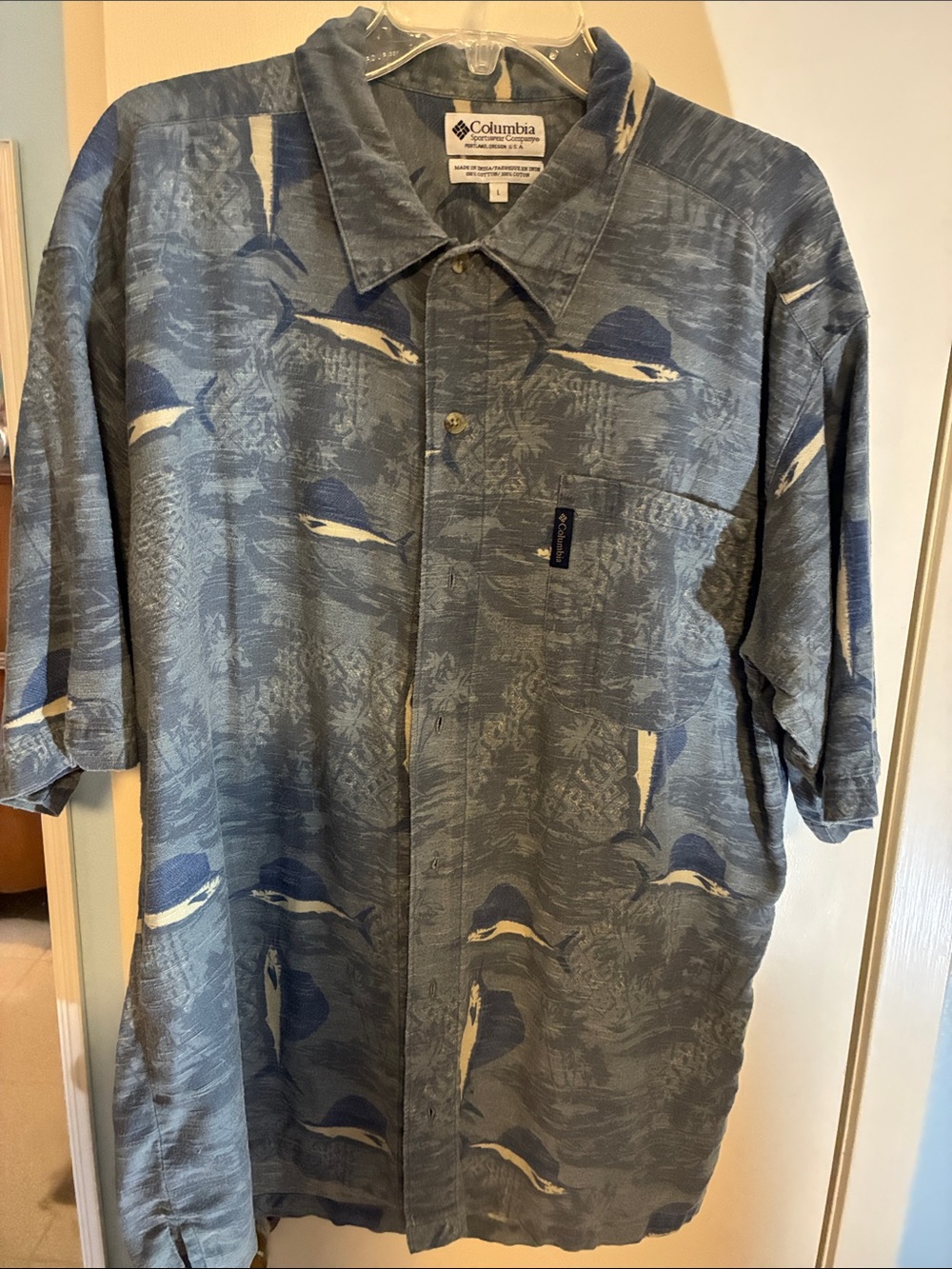 Columbia Blue and Cream Hawaiian-Style Short Sleeve Shirt